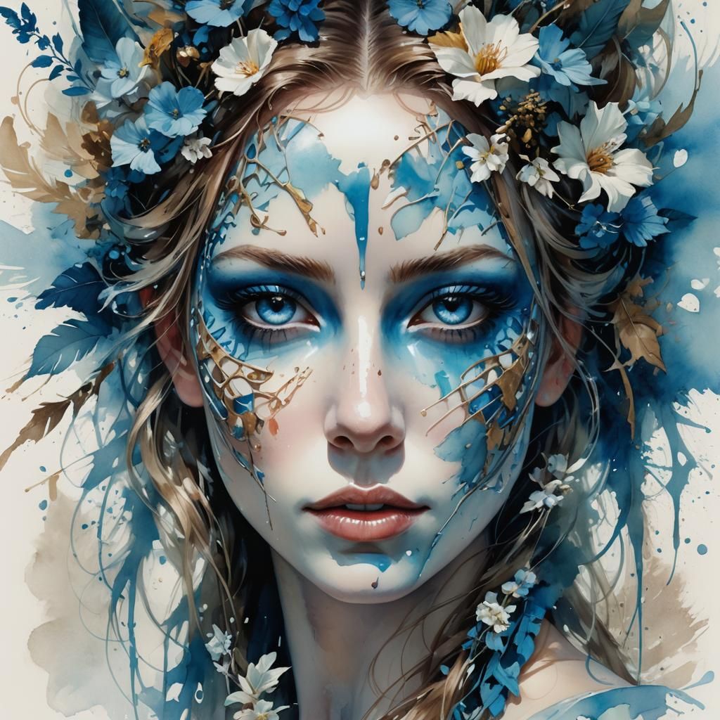 Ethereal Beauty: Stylized Watercolor Digital Illustration