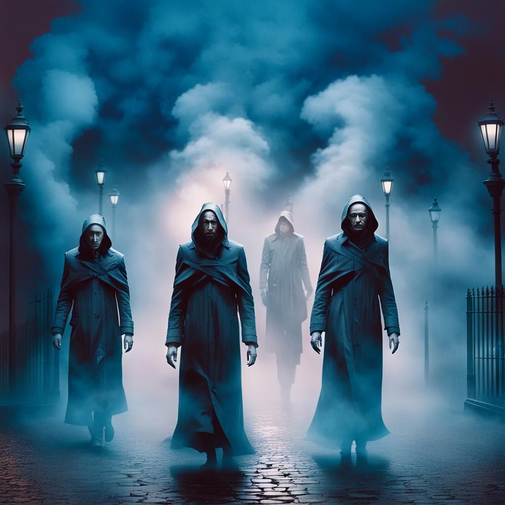 Ominous Figure on London Street in Gothic Art Style