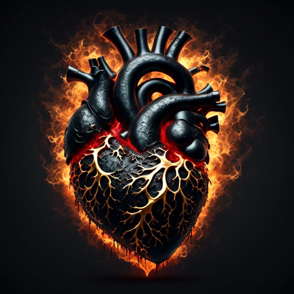 Shattered Heart with Golden Flames