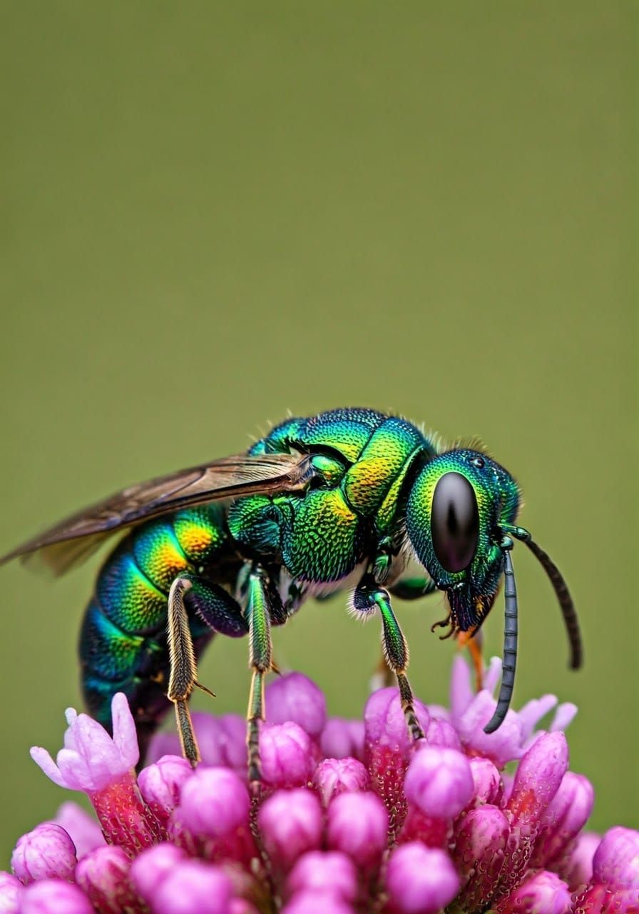 Metallic Green Cuckoo Wasp Macro Photograph