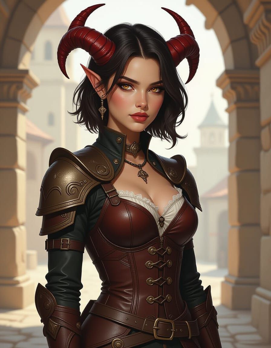 Tiefling Warrior Woman in Medieval Armor