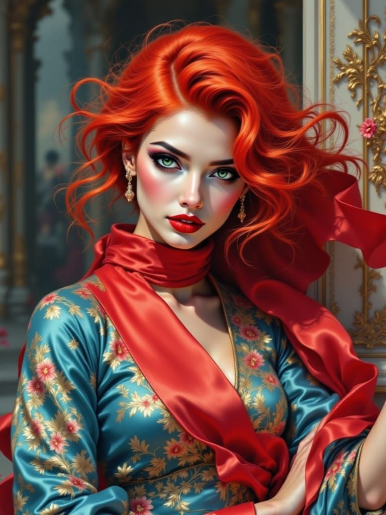 Scarlet Silk Goddess in Autumn Fire Hues