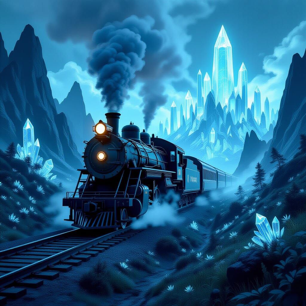 Spectral Locomotive on Alien World in Pencil Sketch