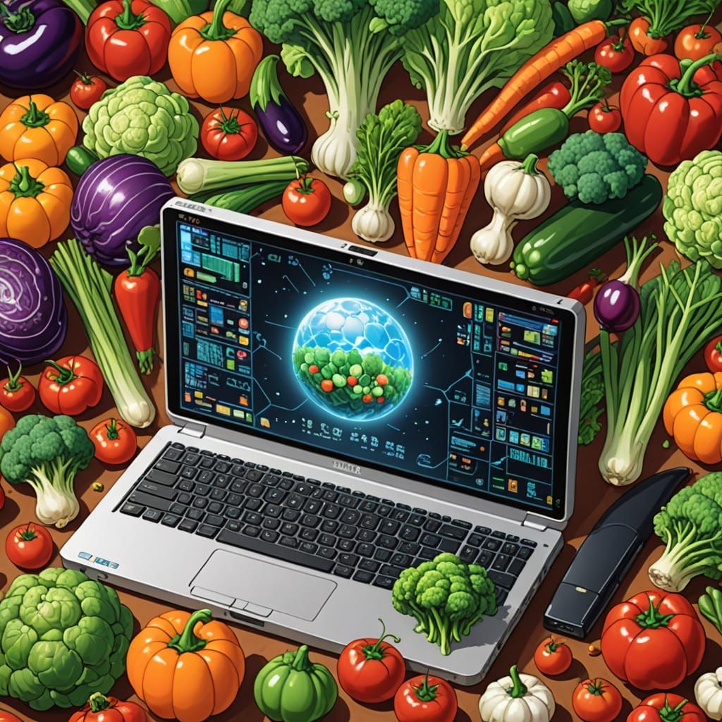 Vegetables Form Computer Shape in Anime Style