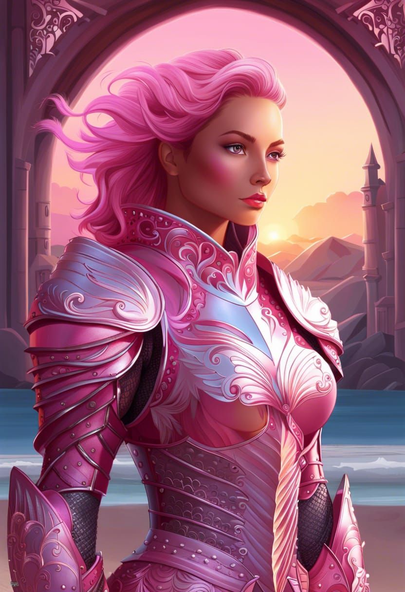 Armored Fairy Knight on Beach at Sunset