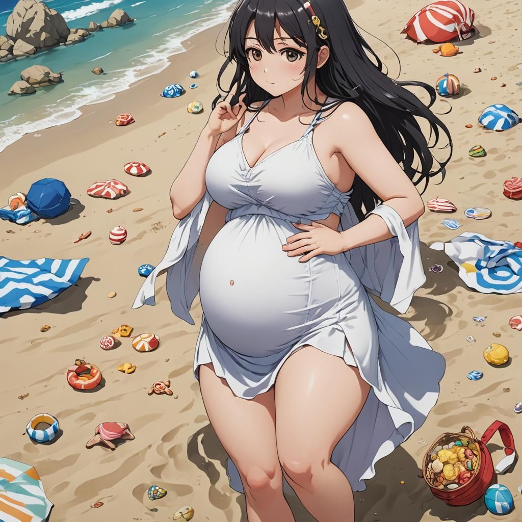 Anime Pregnant Character at Beach