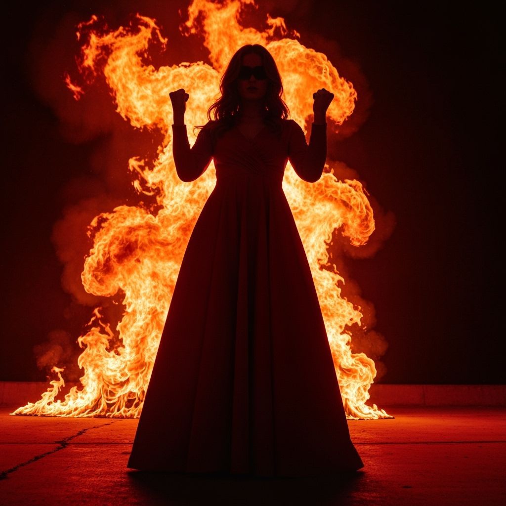 Fiery Silhouette: Woman in Crimson Dress