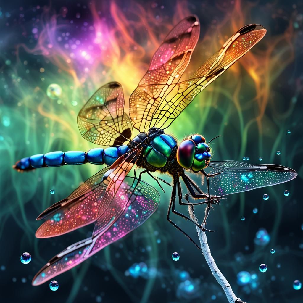 Fiery Dragonfly: Surreal Bioluminescent Flame Art