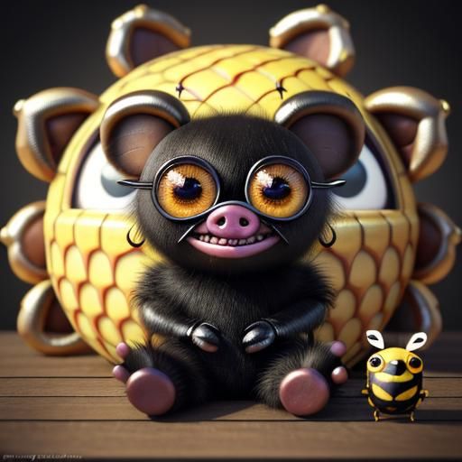 Adorable Surreal Bee-Pig Creature in 3D