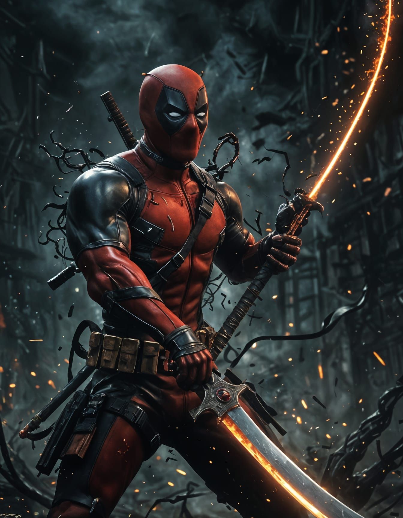 Deadpool vs Venom: Intense Katana Battle