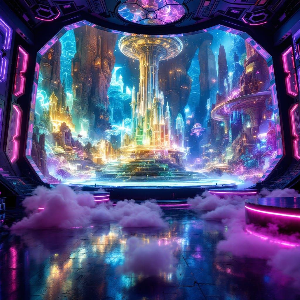 Vibrant Holographic Theater of Imaginations in Neon Style
