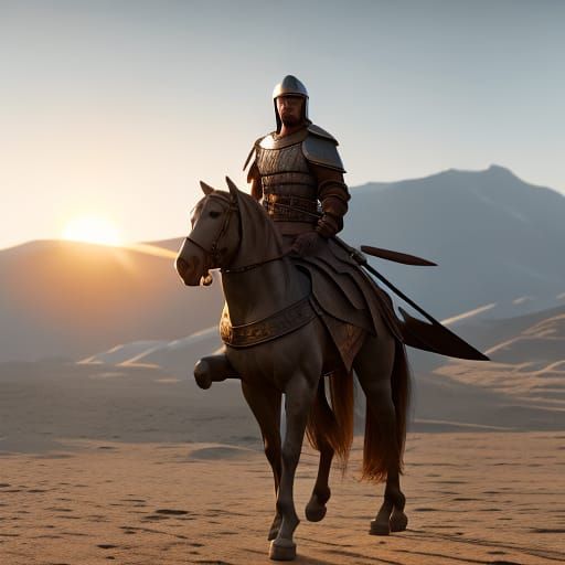 Epic Spartacus on Horseback at Sunset