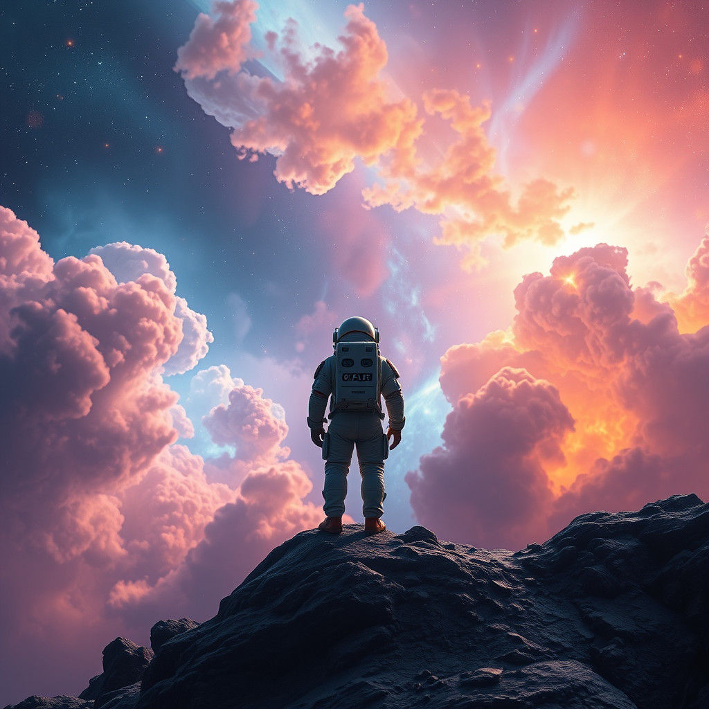 Astronaut at Nebula's Edge: Fantasy Concept Art