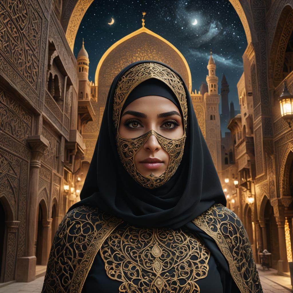 Woman in Niqab in Ancient Middle Eastern City