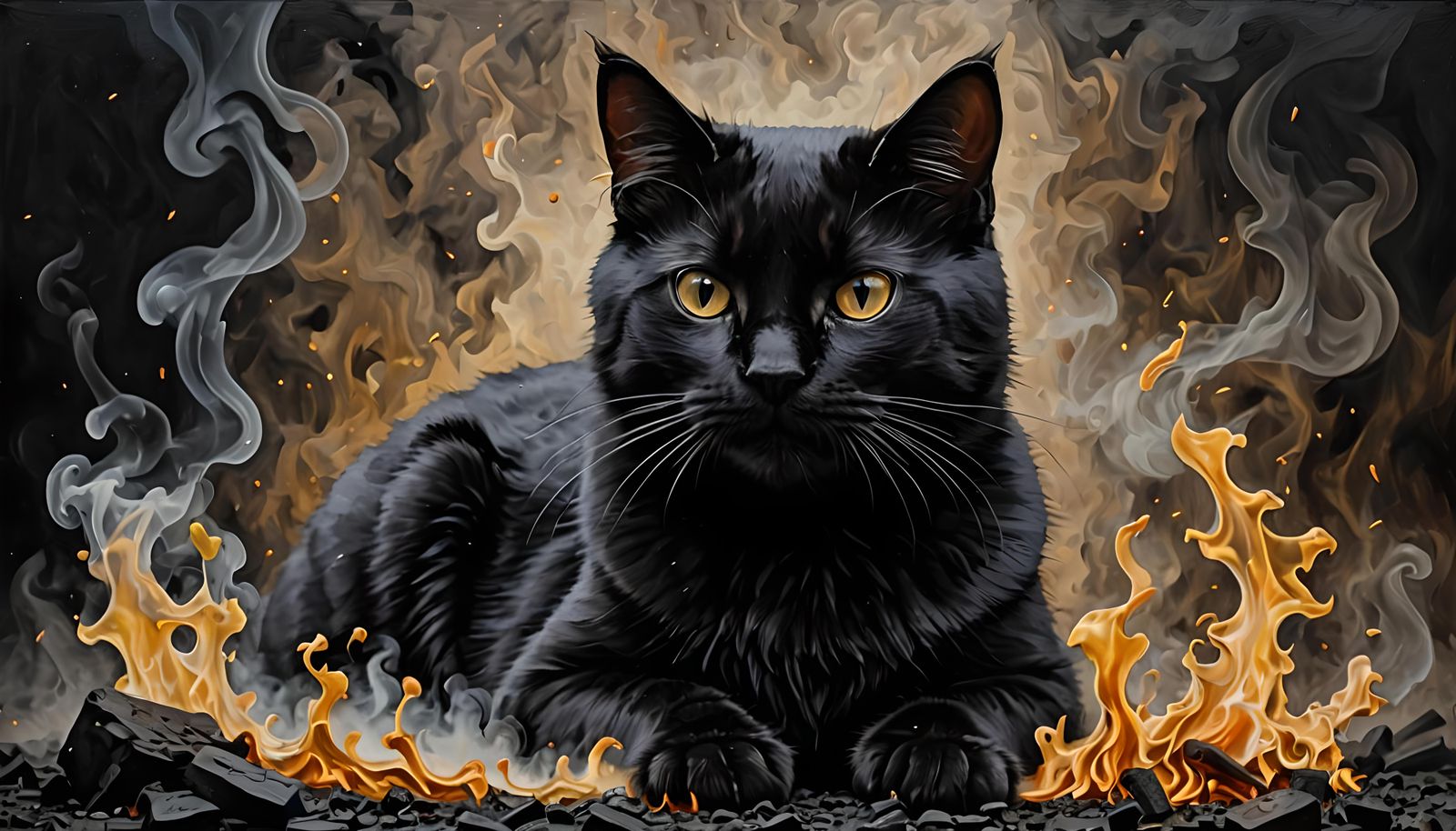Volumetric Impasto Painting of a Smoke Cat