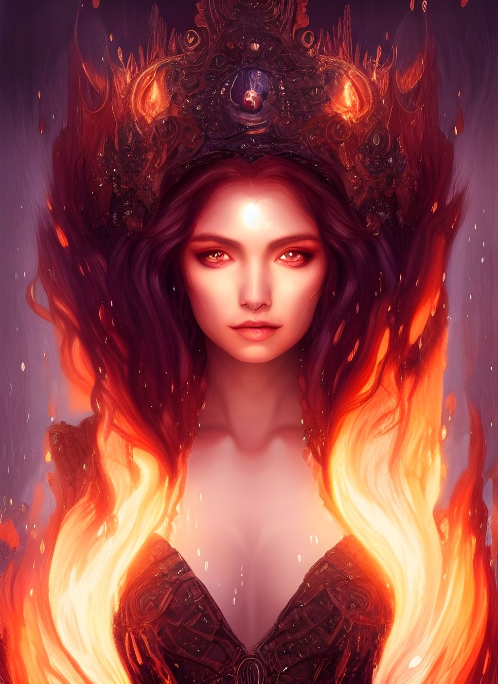 Water Empress with Fiery Hair: Digital Art Portrait