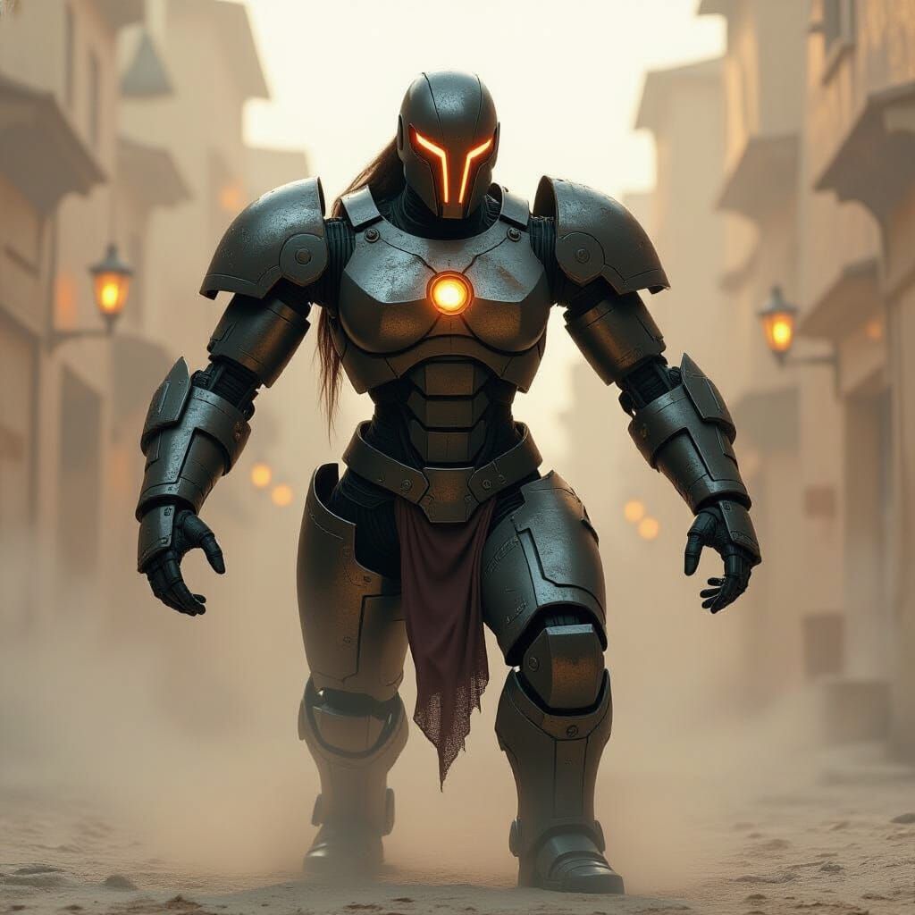 Iron Golem Woman Dancing in Mystical Mist