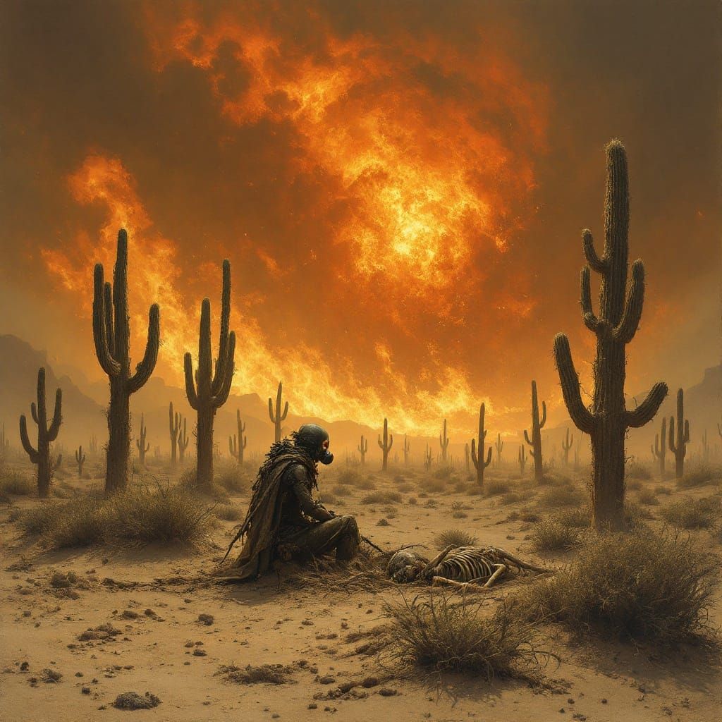 Cyberpunk Apocalypse: Desert Punks Amidst Burning Wastes