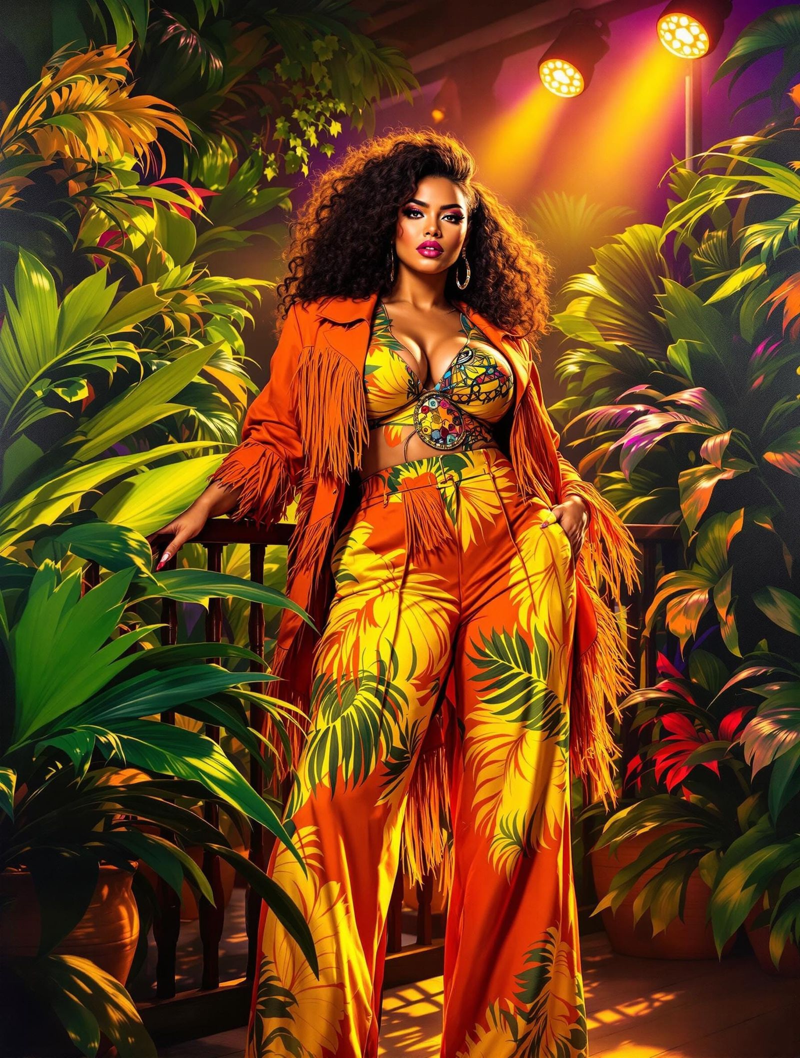 Regal Jungle Goddess in Vibrant Fashion Display
