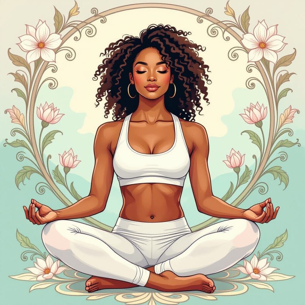 Woman in Lotus Position with Floral Accents