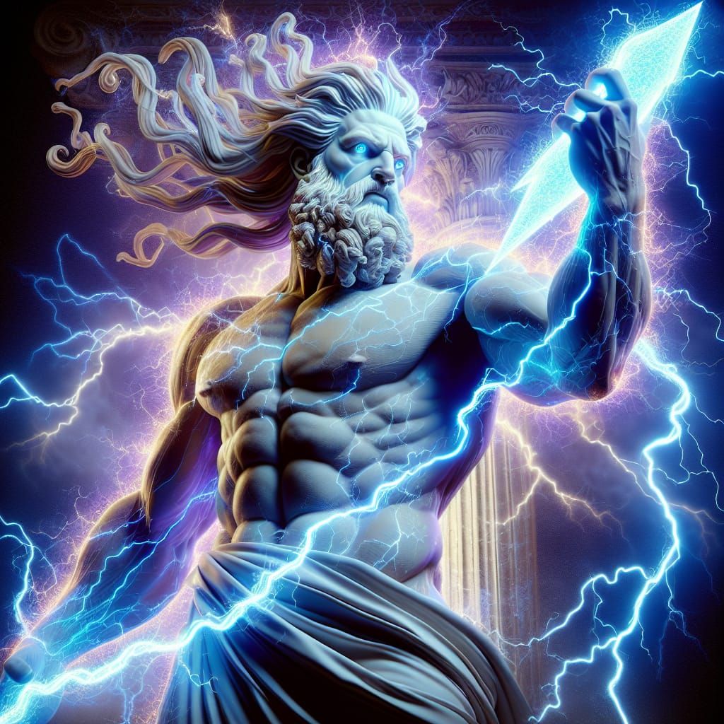 Hyper-Realistic Zeus Rendering with Neon Lightning