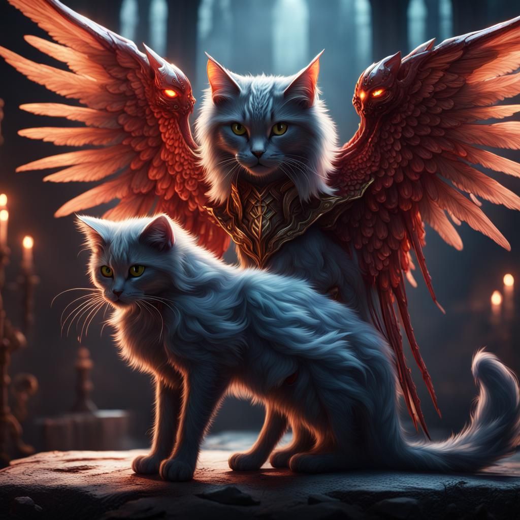 Angelic and Devilish Winged Cats: Fantasy Concept Art