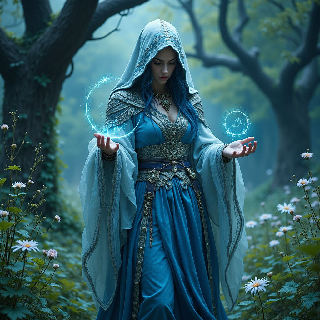 Mystical Mage Weaving a Spell in Faewild Glade