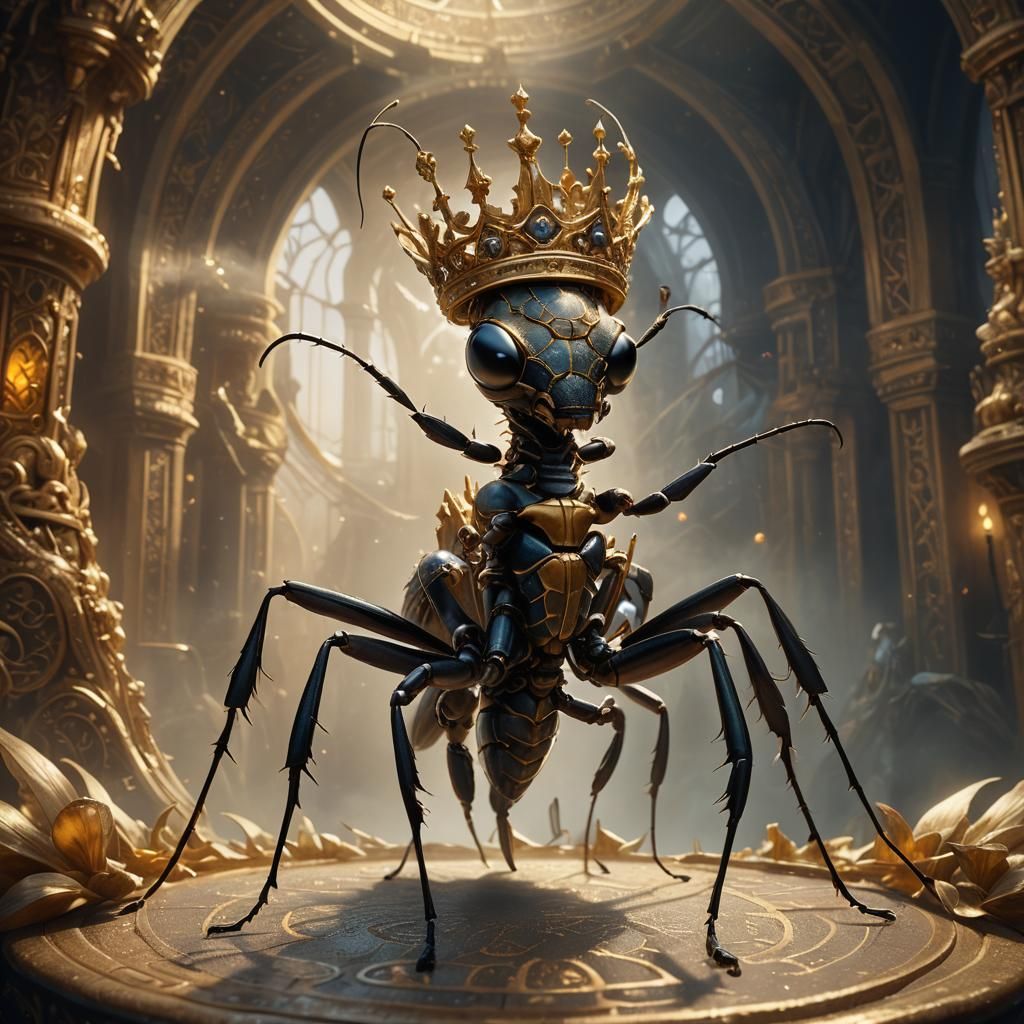 Regal Queen Ant with Crown in Misty Chamber