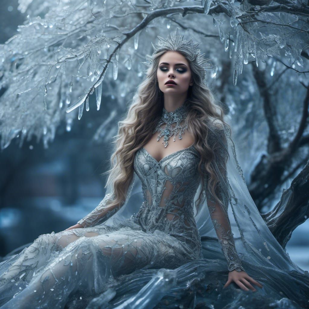 Icy Queen in Hyperrealistic Dark Fantasy Art