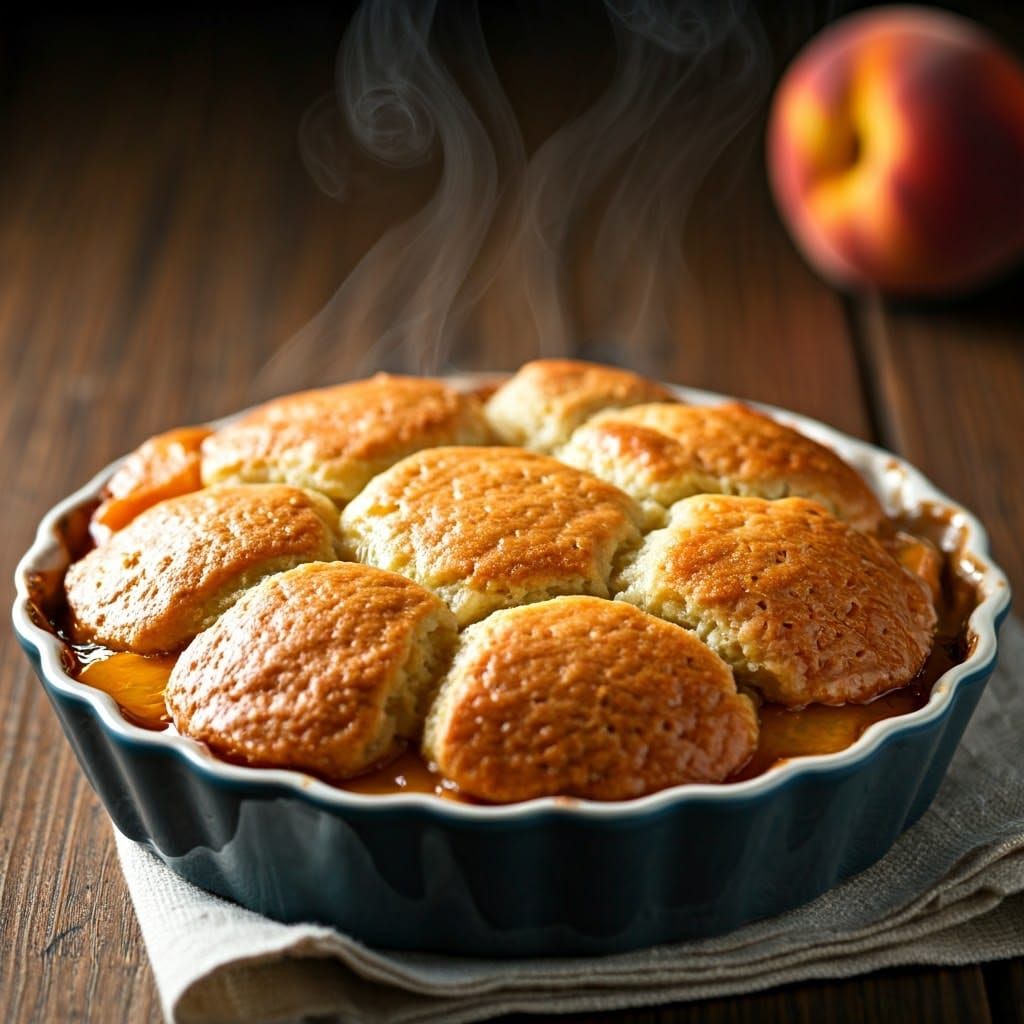 Delicious Peach Cobbler with Glistening Filling