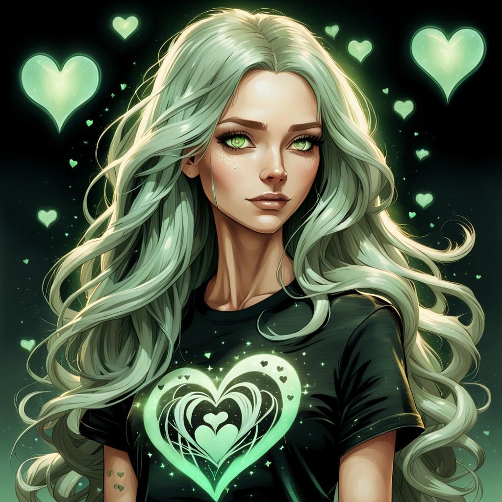 Girl with Glowing Green Hair, Detailed Portrait
