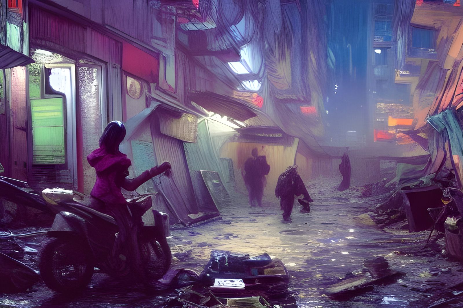 Alien Slum: Future Street Scene in Digital Art Style