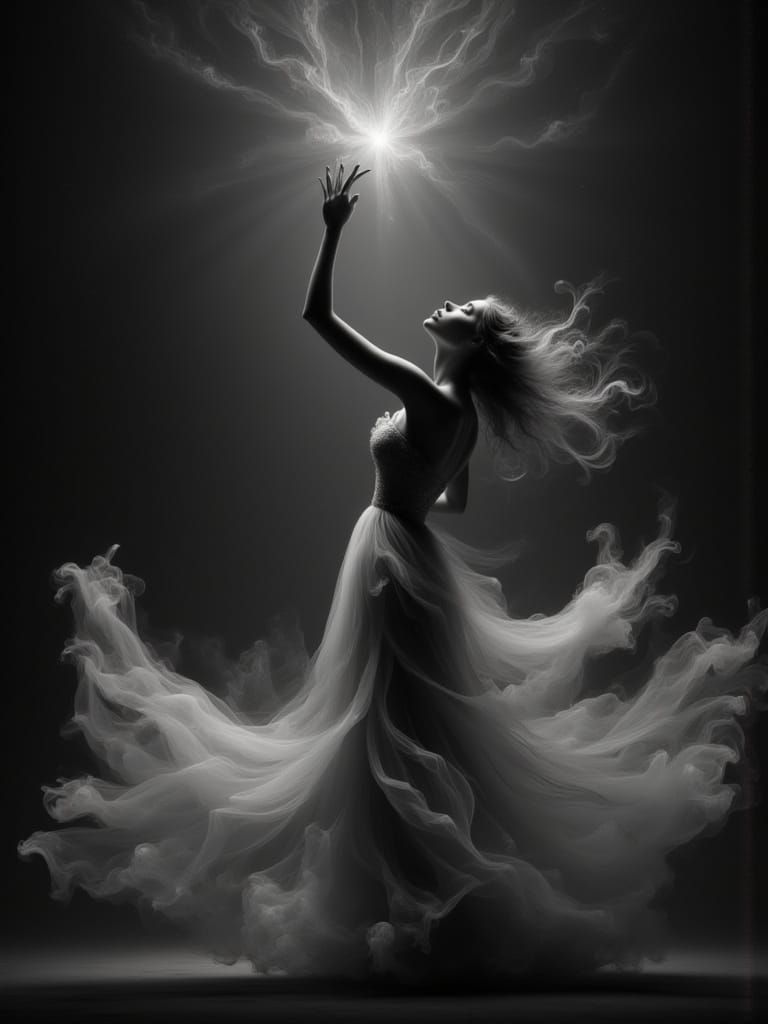 Woman Reaching for a Star in Black and White Photography