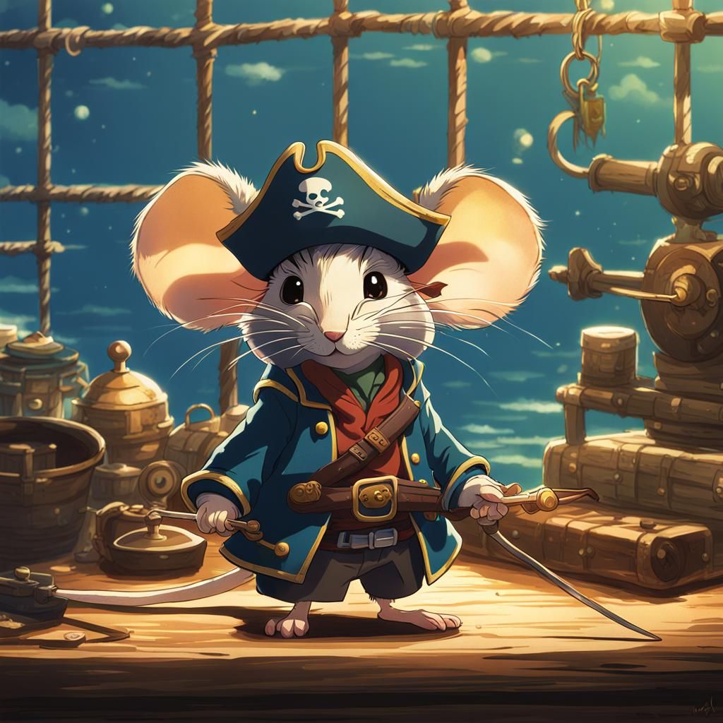 Pirate Mouse in Studio Ghibli Anime Style