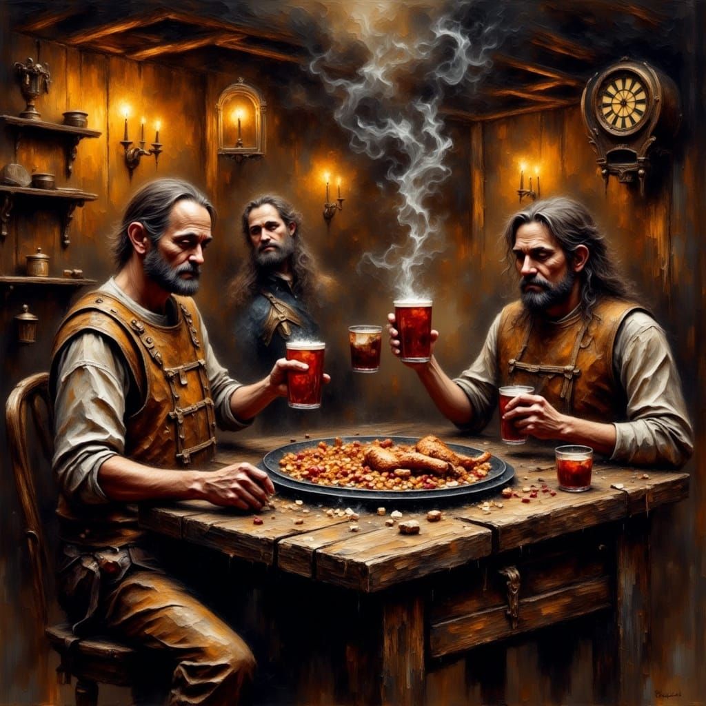 Grunge Fantasy Dwarves in a Cozy Tavern