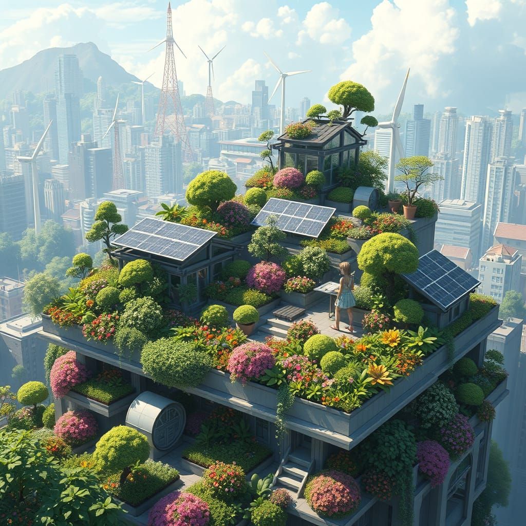 Ethereal Anime Garden City: Vibrant Flora and Futuristic Har...