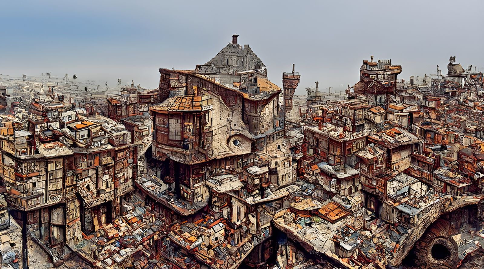 Dystopian Old Town Top View Illustration