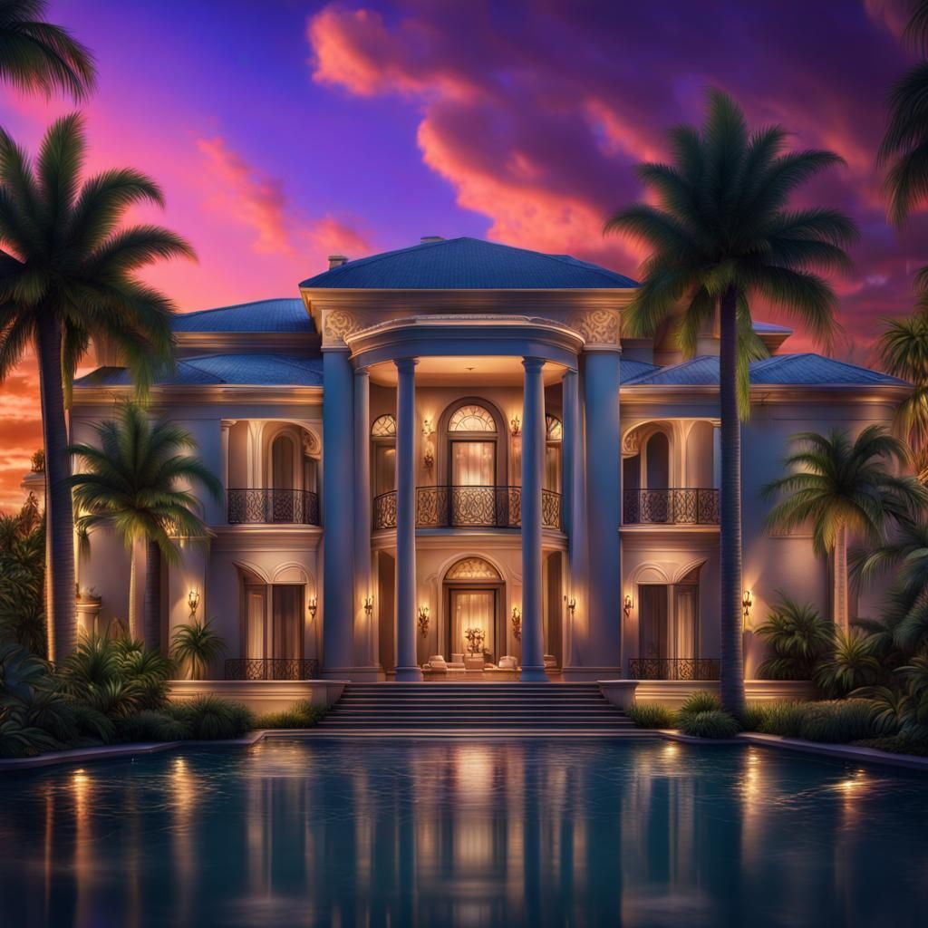 High-End Mansion with Waterfall Wall in Detailed CGI