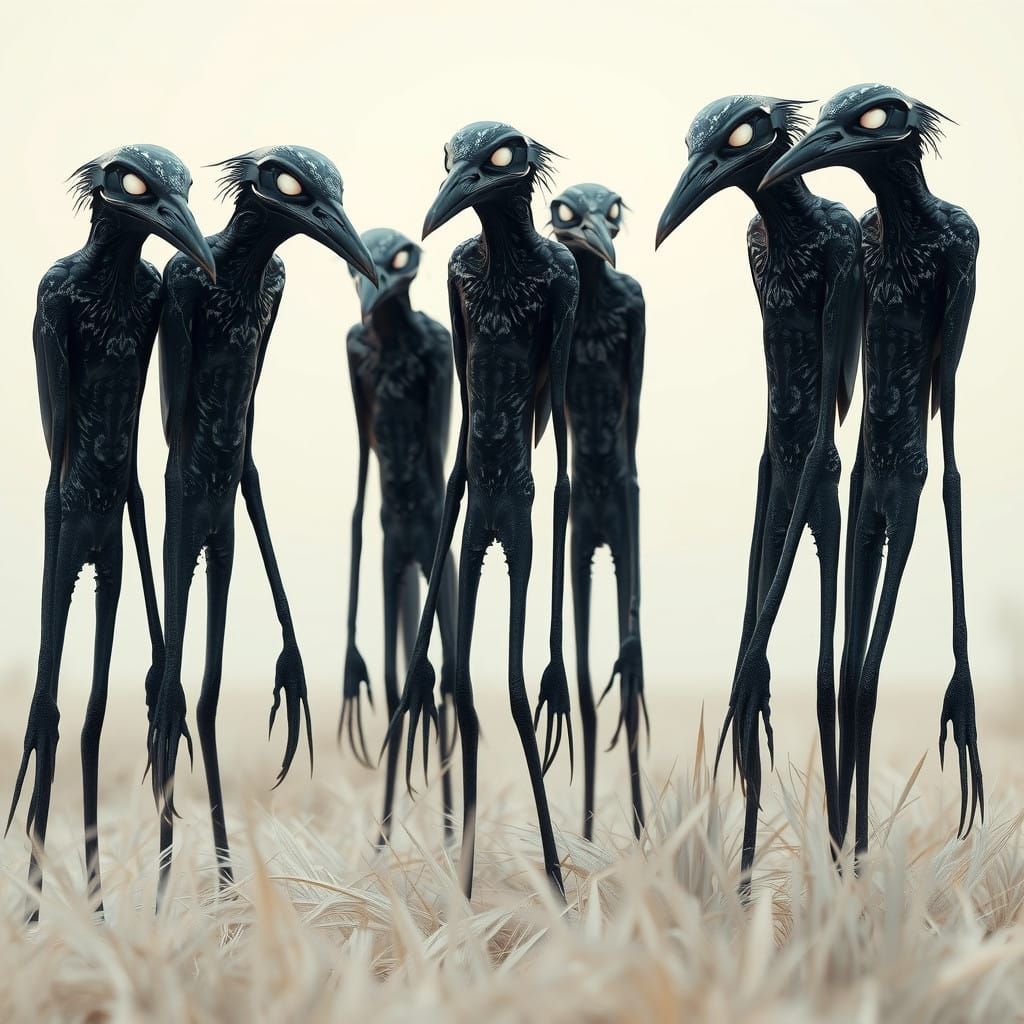 Surreal Avian Forms in a Dreamlike Landscape