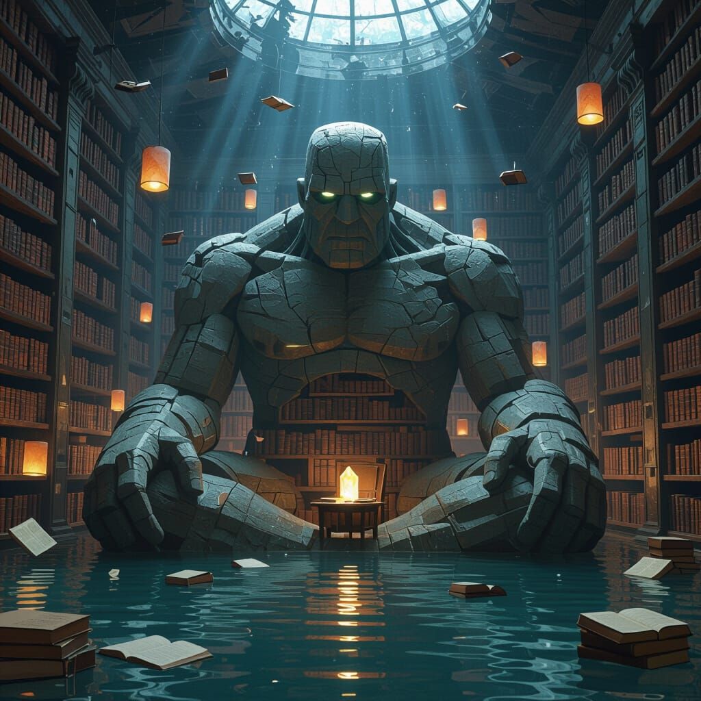 Stone Golem in Flooded Library Study