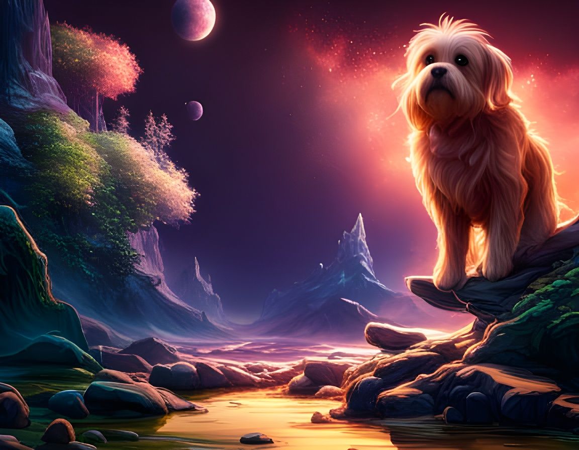 Cute Dog in a Galaxy, Detailed Digital Painting