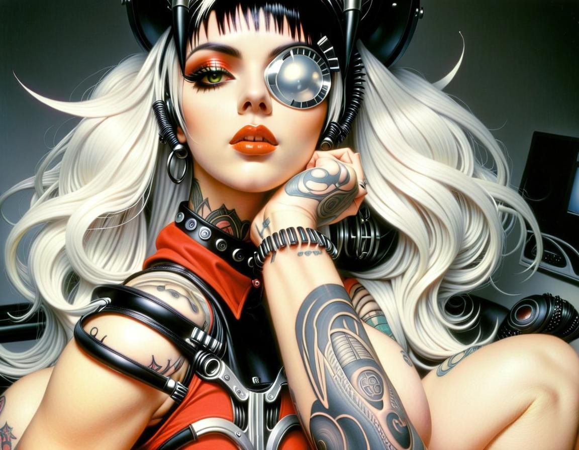 Cybergoth Woman with Tattoos and Body Modifications