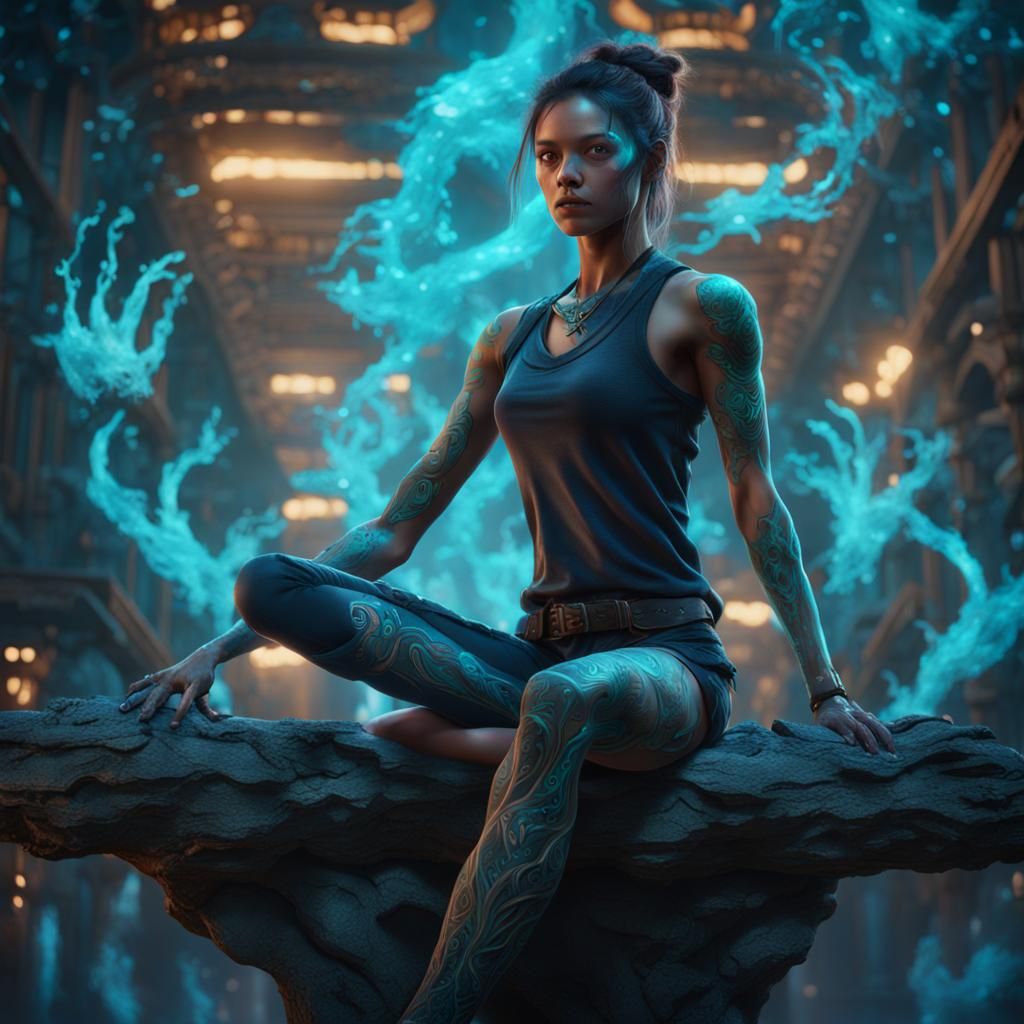 Bioluminescent Tattoo Girl: Fantasy Concept Art