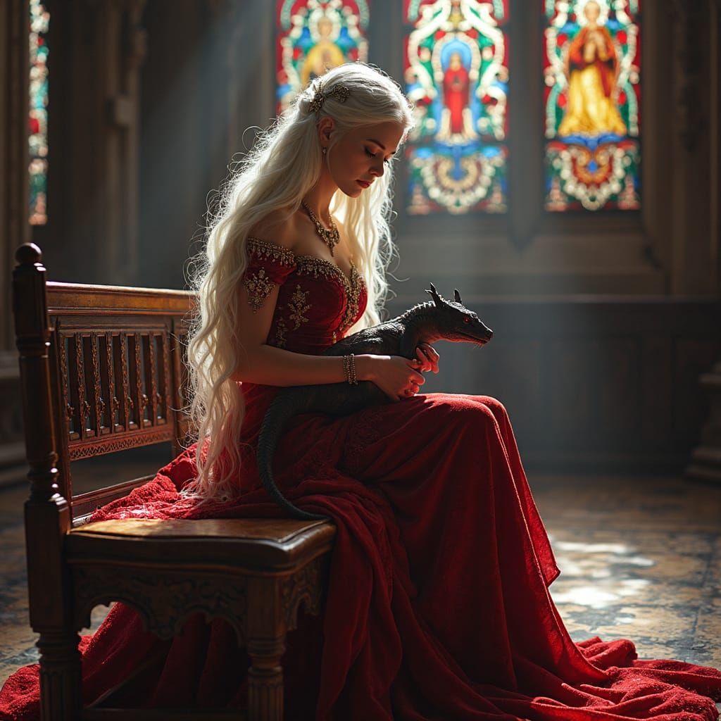 Dragon Queen in Gothic Cathedral, Fantasy Art