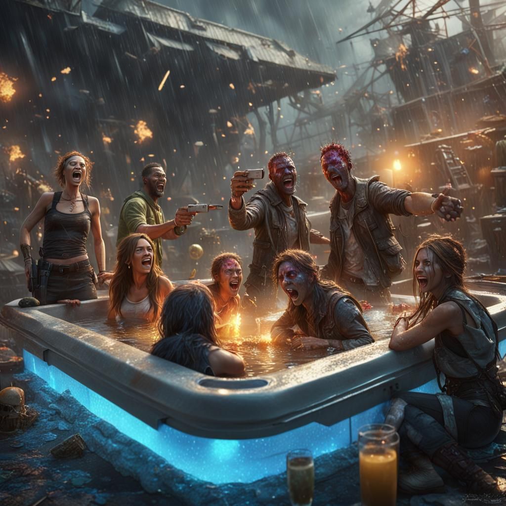Post-Apocalyptic Supermodels Celebrate in Jacuzzi
