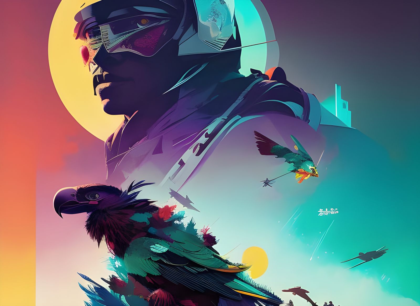 Elemental Vulture Spirit in Composite Art Style