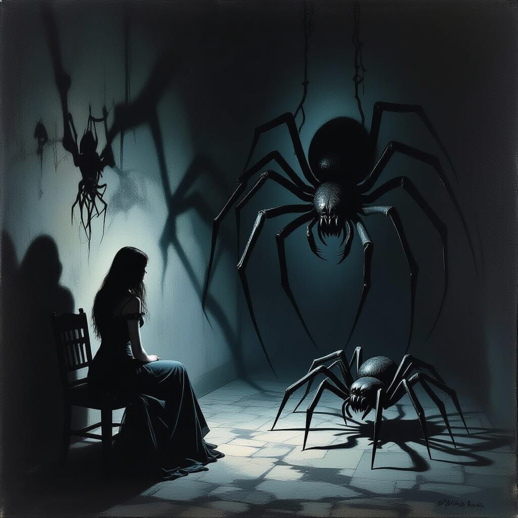 Surreal Gothic Horror: Woman and Giant Spider