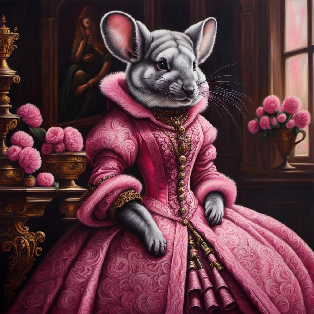 Chinchilla Woman in Baroque Lovecore Style