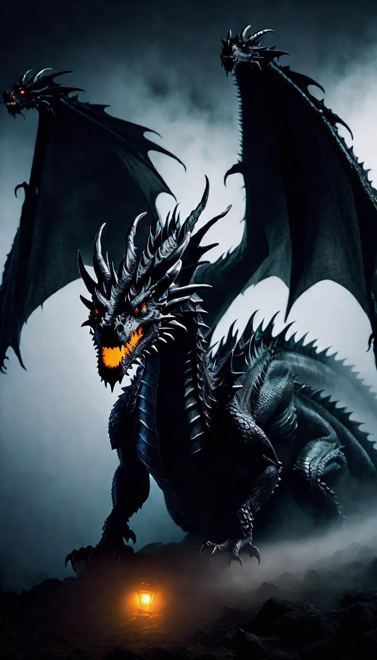 Ethereal Black Dragon in Halloween Fog