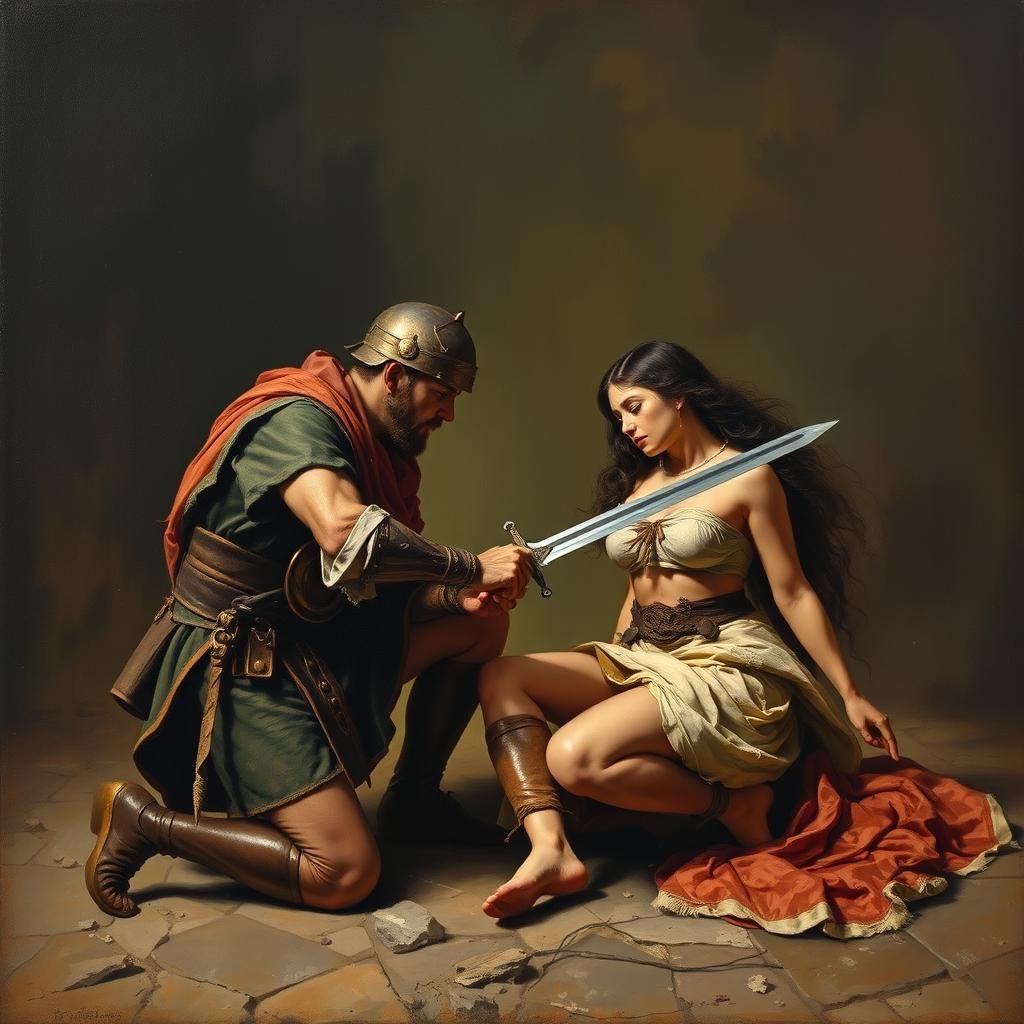 Barbarian Defender: Oil Painting with Palette Knife Texture